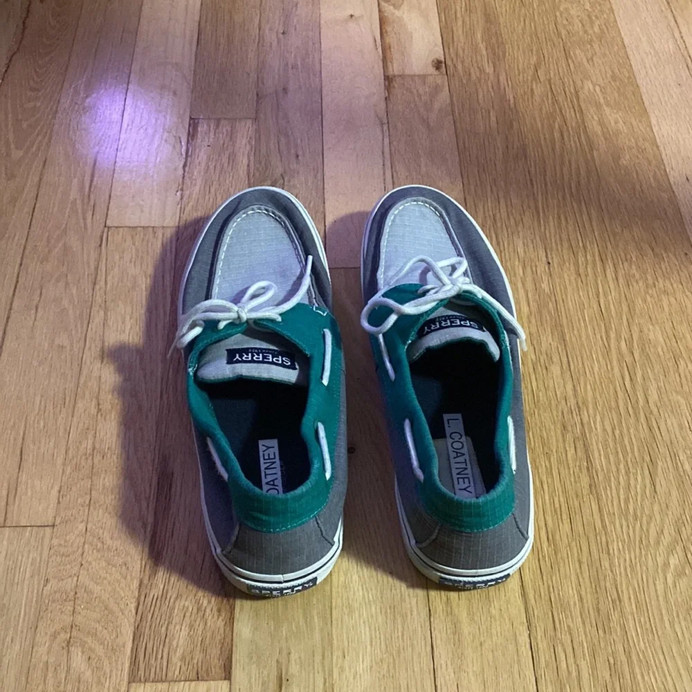 Green and Grey slip on canvas boat shoe